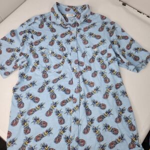 Light Blue Pineapple Print Short-Sleeve Shirt by